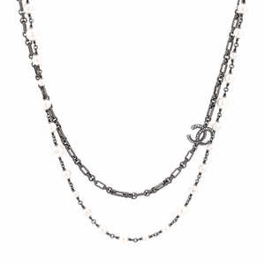 Chanel CC Station Long Necklace Metal with Faux Pearls and Crystals
